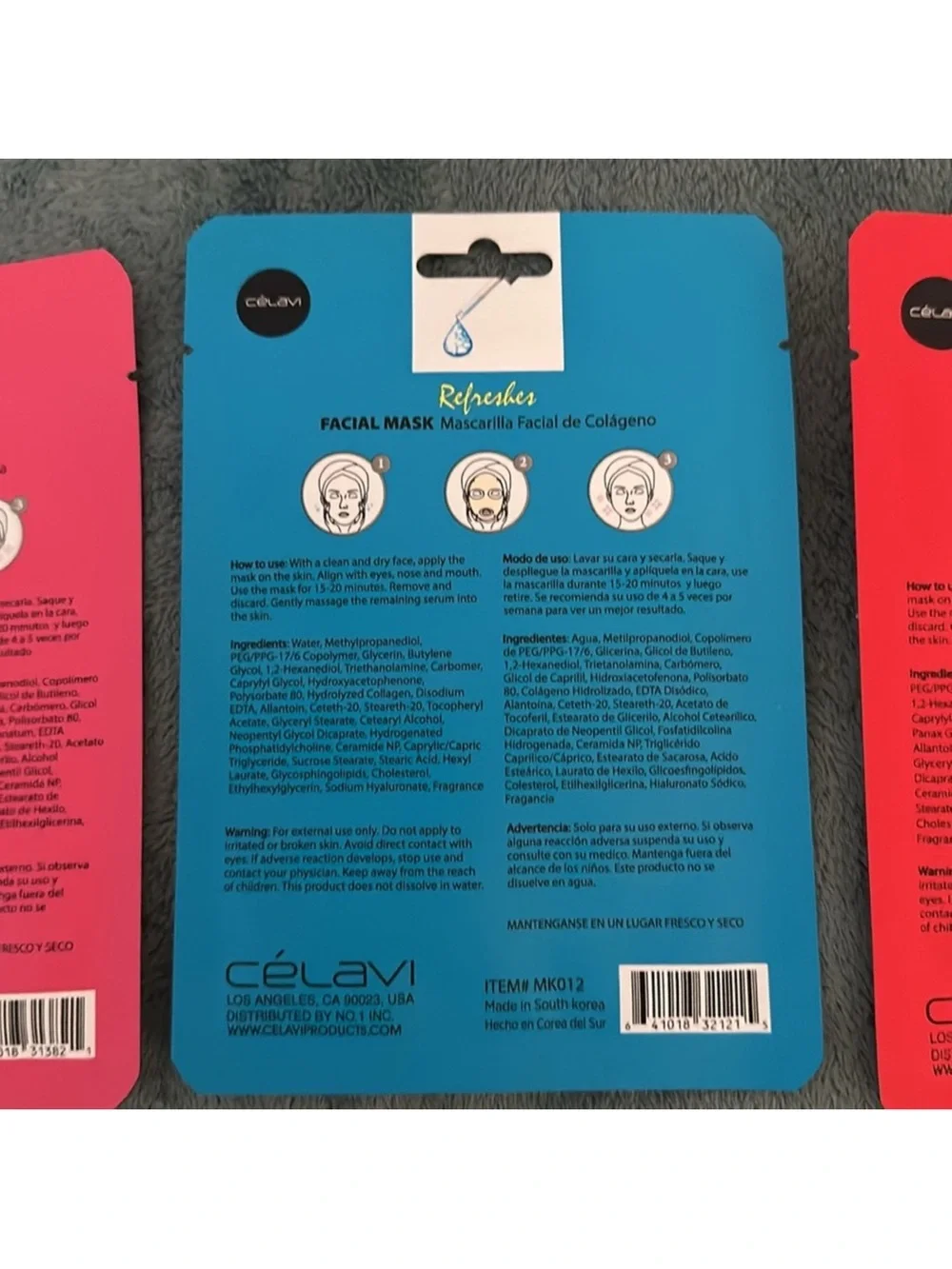 Celavi Facial Sheet Mask bundle of 3 New pomegranate, collagen, and ginseng